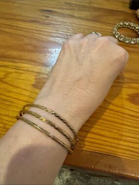 Triple Twisted Gold Bangle Bracelet for Women
